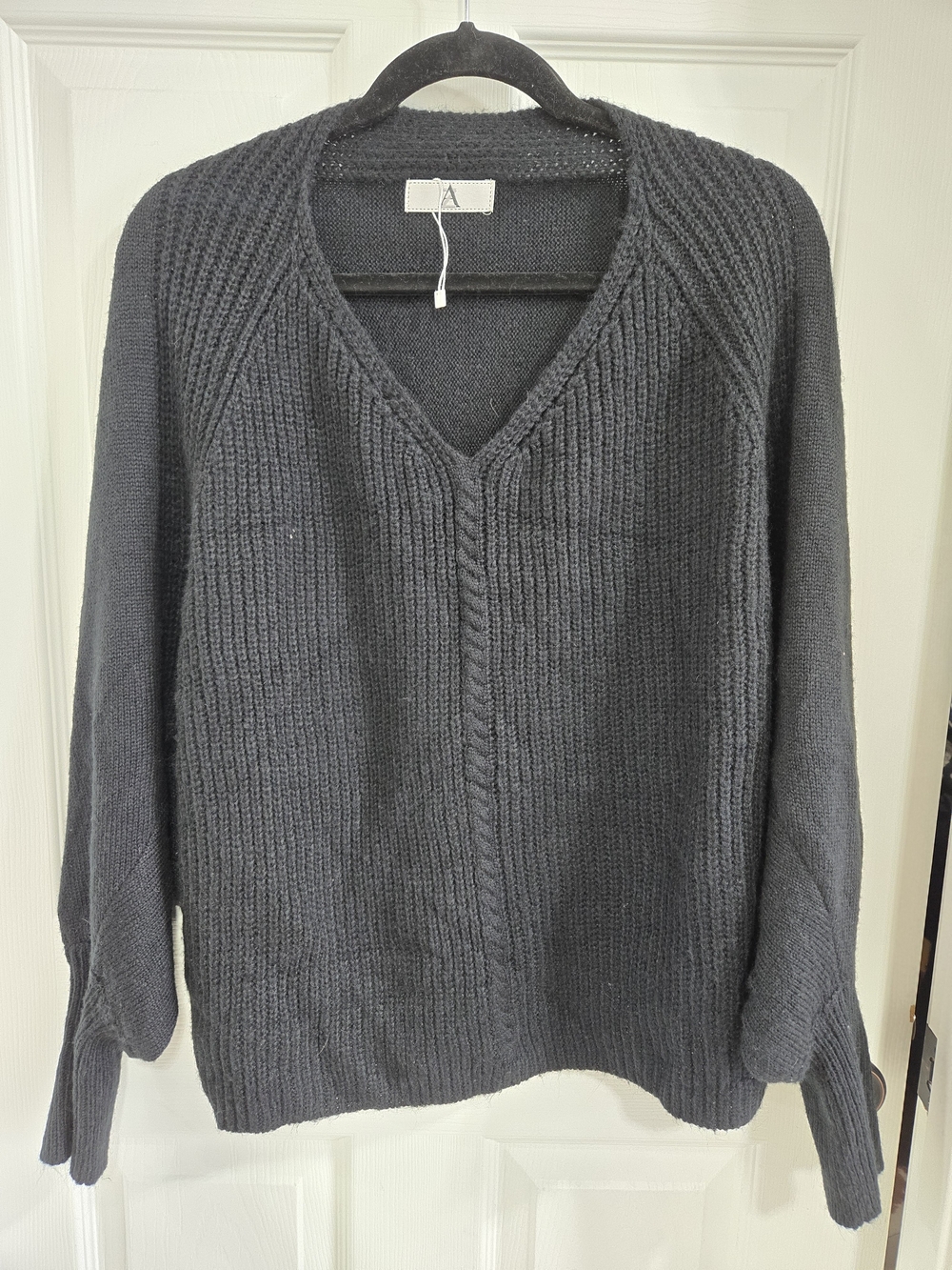 Wool-Blend V-Neck Sweater in Black